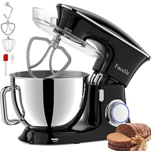 facelle stand mixer, 8.5 quart electric mixer, 660w 6-speed tilt-head kitchen electric food mixer with beater, dough hook and wire whip, black