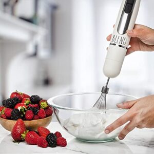 Rae Dunn Immersion Hand Blender- Handheld Immersion Blender with Egg Whisk and Milk Frother Attachments, 2 Speed Blender, 500 Watts, Stainless Steel Blade (Cream)