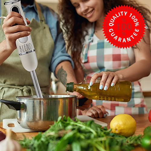 Rae Dunn Immersion Hand Blender- Handheld Immersion Blender with Egg Whisk and Milk Frother Attachments, 2 Speed Blender, 500 Watts, Stainless Steel Blade (Cream)