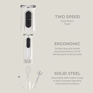 Rae Dunn Immersion Hand Blender- Handheld Immersion Blender with Egg Whisk and Milk Frother Attachments, 2 Speed Blender, 500 Watts, Stainless Steel Blade (Cream)