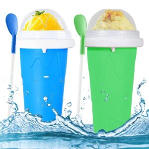 slushie maker cup,magic quick frozen smoothies cup,portable squeeze cup slushy maker,double layer squeeze cup,diy homemade smoothie cups (blue+green)
