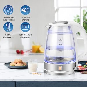 Electric Glass Kettle, Double Wall, 6 Hours Keep Warm,1200W Hot Water Boiler, Auto Shut-Off and Boil-Dry Protection - GK9488A