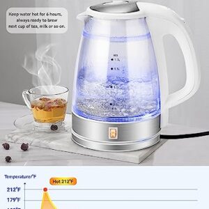 Electric Glass Kettle, Double Wall, 6 Hours Keep Warm,1200W Hot Water Boiler, Auto Shut-Off and Boil-Dry Protection - GK9488A