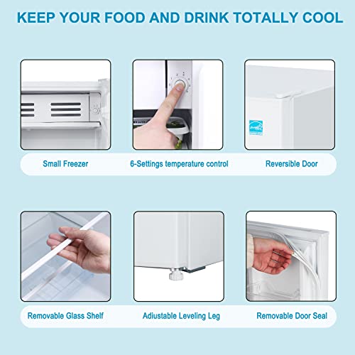 Frestec 2.5 CU' Mini Refrigerator, Small Refrigerator, Mini Fridge with Freezer, Compact Refrigerator, White (FR 250 WH)