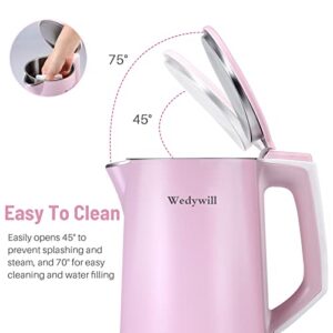 Electric Kettle,Stainless Steel Hot Water Kettle No Plastic Contact and BPA-Free,1.7L 1200W Auto Shut off & Boil Dry Protection,Fast Heating,2 Year Warranty Coffee Tea Pot for Water Boiling – Pink