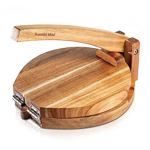 Acacia Wood Tortilla Press Round 10" - Ideal for Tortillas, Roti, Pizza and Quesadillas - Tortilla maker press, Pizza dough press, Roti maker, Quesadilla maker - Durable, Ergonomic and Easy to use