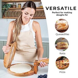 Acacia Wood Tortilla Press Round 10" - Ideal for Tortillas, Roti, Pizza and Quesadillas - Tortilla maker press, Pizza dough press, Roti maker, Quesadilla maker - Durable, Ergonomic and Easy to use