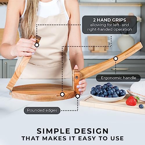 Acacia Wood Tortilla Press Round 10" - Ideal for Tortillas, Roti, Pizza and Quesadillas - Tortilla maker press, Pizza dough press, Roti maker, Quesadilla maker - Durable, Ergonomic and Easy to use