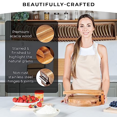 Acacia Wood Tortilla Press Round 10" - Ideal for Tortillas, Roti, Pizza and Quesadillas - Tortilla maker press, Pizza dough press, Roti maker, Quesadilla maker - Durable, Ergonomic and Easy to use