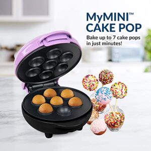 Nostalgia MyMini Cake Pop Maker, Compact Dorms, Apartments, Non-Stick Cooking Surface Makes 7 Mini Treats Easy-to-Clean, Perfect for Bite-Sized Desserts or Snacks, Keto Friendly, Purple