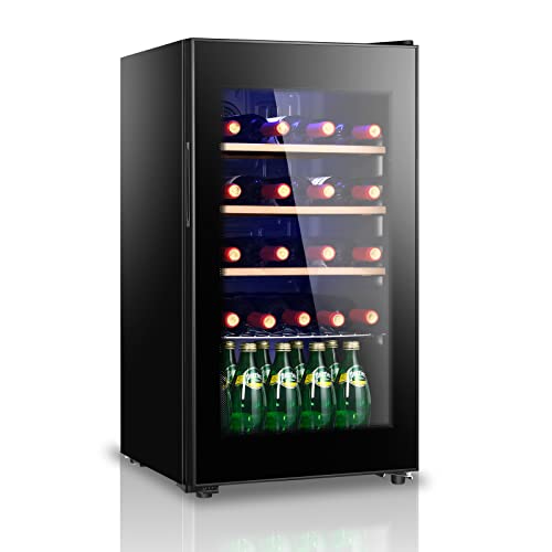 HAILANG 26 Bottle Wine Cooler Refrigerator, Freestanding Wine Cellar, 3.4 cu.ft Wine Fridge for Red & White, Glass Door