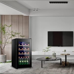 HAILANG 26 Bottle Wine Cooler Refrigerator, Freestanding Wine Cellar, 3.4 cu.ft Wine Fridge for Red & White, Glass Door