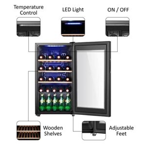 HAILANG 26 Bottle Wine Cooler Refrigerator, Freestanding Wine Cellar, 3.4 cu.ft Wine Fridge for Red & White, Glass Door