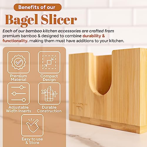 Bagel Slicer for Small and Large Bagels - Adjustable Bagel Cutter Slicer - Bamboo Muffin Slicer w/Minimalist Design - Easy to Use English Muffin & Mini Bagel Bamboo Bread Slicer