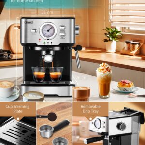 Gevi Espresso Machine 15 Bar Pump Pressure, Cappuccino Coffee Maker with Milk Foaming Steam Wand for Latte, Mocha, Cappuccino, 1.5L Water Tank （Carbon Black）