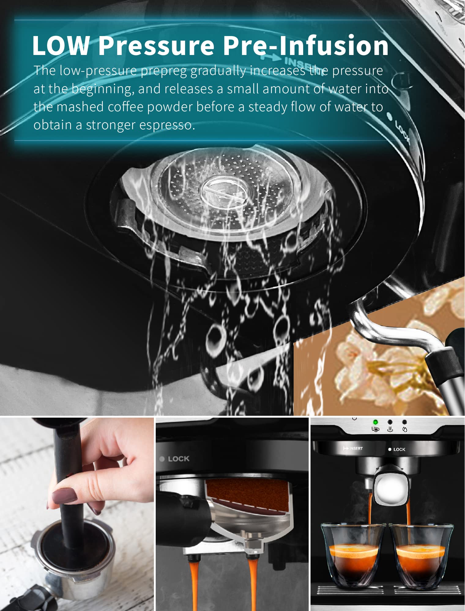 Gevi Espresso Machine 15 Bar Pump Pressure, Cappuccino Coffee Maker with Milk Foaming Steam Wand for Latte, Mocha, Cappuccino, 1.5L Water Tank （Carbon Black）