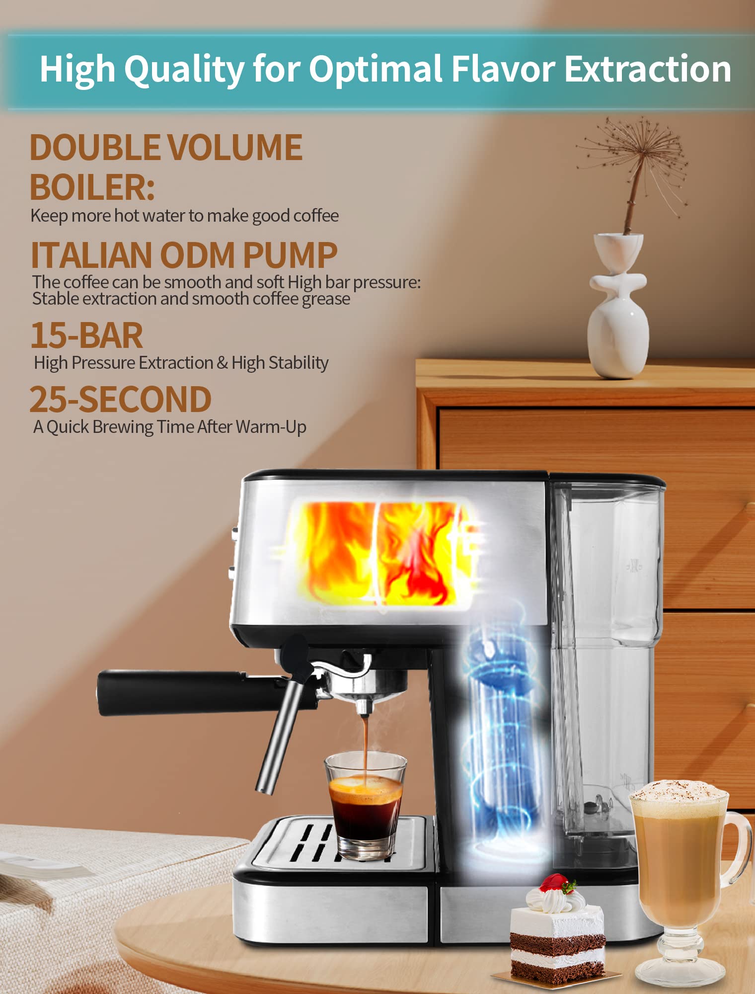 Gevi Espresso Machine 15 Bar Pump Pressure, Cappuccino Coffee Maker with Milk Foaming Steam Wand for Latte, Mocha, Cappuccino, 1.5L Water Tank （Carbon Black）