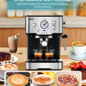 Gevi Espresso Machine 15 Bar Pump Pressure, Cappuccino Coffee Maker with Milk Foaming Steam Wand for Latte, Mocha, Cappuccino, 1.5L Water Tank （Carbon Black）