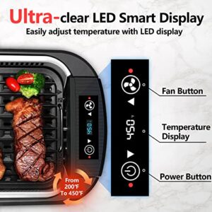 CUSIMAX Indoor Grill, Smokeless Grill Indoor, 1500W Korean BBQ Grill, Electric Grill Griddle with LED Smart Display & Tempered Glass Lid, Non-stick Removable Grill Plate & Griddle Plate, Black