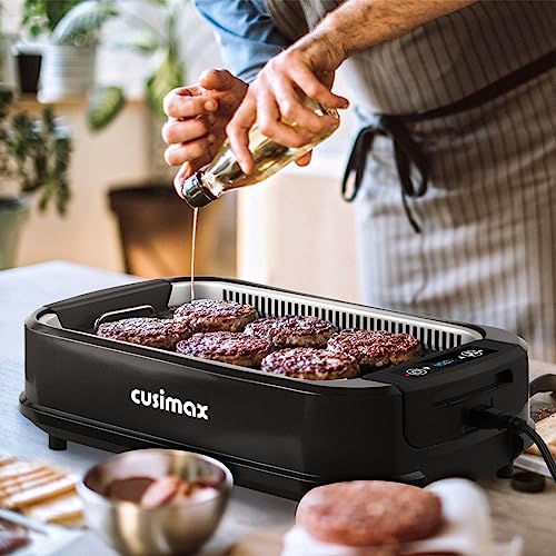 CUSIMAX Indoor Grill, Smokeless Grill Indoor, 1500W Korean BBQ Grill, Electric Grill Griddle with LED Smart Display & Tempered Glass Lid, Non-stick Removable Grill Plate & Griddle Plate, Black