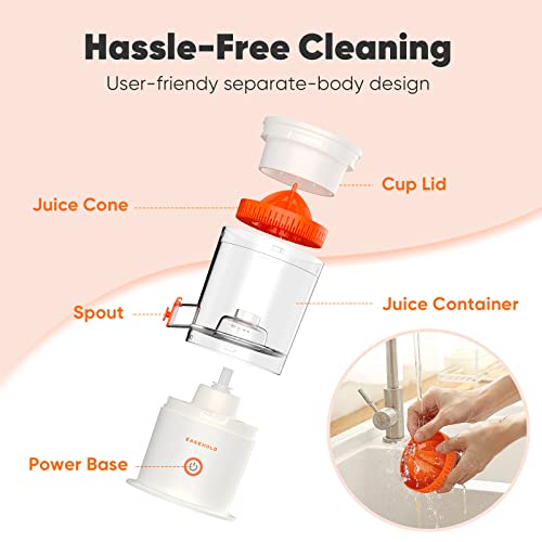 EASEHOLD Electric Citrus Juicer, Portable Juicer Rechargeable with 2 Juicer Cones and USB, Orange Juice Squeezer for Lemon, Lime, Grapefruit - Automatic Electric Fruit Juicer Machine Hands-Free, 1-Button Easy Press