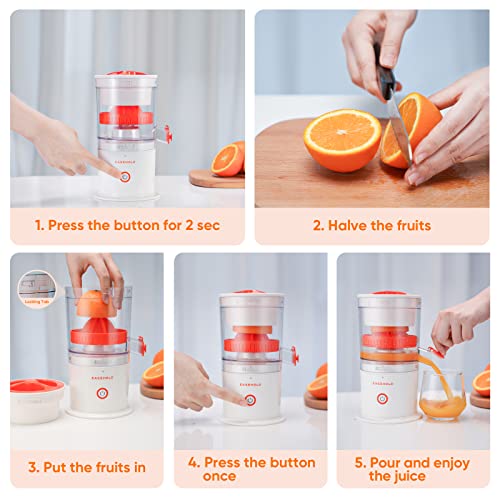 EASEHOLD Electric Citrus Juicer, Portable Juicer Rechargeable with 2 Juicer Cones and USB, Orange Juice Squeezer for Lemon, Lime, Grapefruit - Automatic Electric Fruit Juicer Machine Hands-Free, 1-Button Easy Press