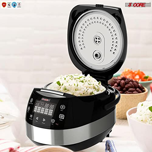 5 Core 5.3Qt Asian Rice Cooker Digital Programmable 15-in-1 Ergonomic Large Touch Screen Electric Multi Cooker Slow Cooker Steamer Pot Warmer 11 Cups 24 Hour Delay Timer Auto Keep Warm Feature RC 0501