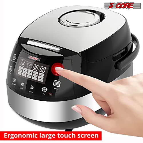 5 Core 5.3Qt Asian Rice Cooker Digital Programmable 15-in-1 Ergonomic Large Touch Screen Electric Multi Cooker Slow Cooker Steamer Pot Warmer 11 Cups 24 Hour Delay Timer Auto Keep Warm Feature RC 0501