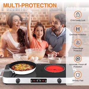 VBGK Electric Cooktop, 120V Induction Cooktop with 2 Burners, Electric Stove Top with Knob Control, 2200W Countertop Burners 9 Power Levels, Child Safety Lock and 99 MinTimer