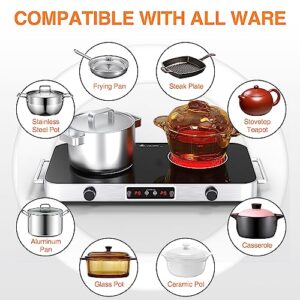 VBGK Electric Cooktop, 120V Induction Cooktop with 2 Burners, Electric Stove Top with Knob Control, 2200W Countertop Burners 9 Power Levels, Child Safety Lock and 99 MinTimer