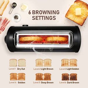 Long Slot Toaster, KETIAN 2 Slice 1.65'' Extra Wide Slot Stainless Steel Toaster Single Slot Slim Bread Toasters,Reheat Defrost Cancel Functions,6 Shade Settings,Removable Crumb Tray,Matte Black