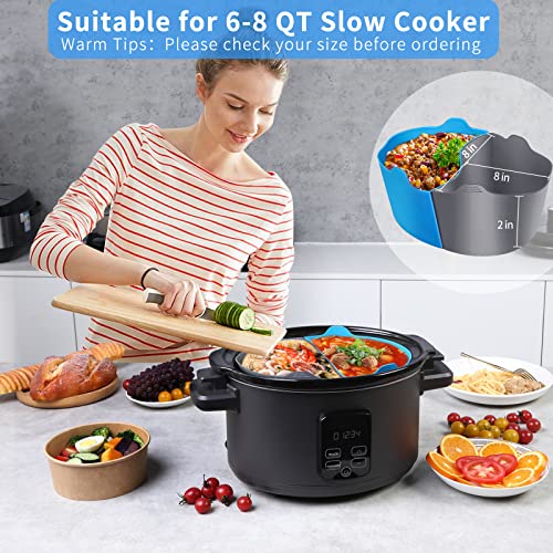 Slow Cooker Liners for Crockpot Crock Pot 6-8 QT, Reusable Silicone Slow Cooker Divider Liner large Size for 6-8 Quart Oval Slow Cooker,Crock Pot Divider Insert, Dishwasher Safe, BPA Free(Blue +Red) (Blue +Gray)