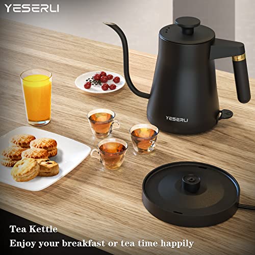 YESERLI Electric Gooseneck Kettle,1200W Electric Kettle 1L for Pour-Over Coffee & Tea, Precise Water Flow, Auto Shutoff & Anti-dry Protection, Ergonomic Handle Design, 100% 304 Stainless Steel, 1L