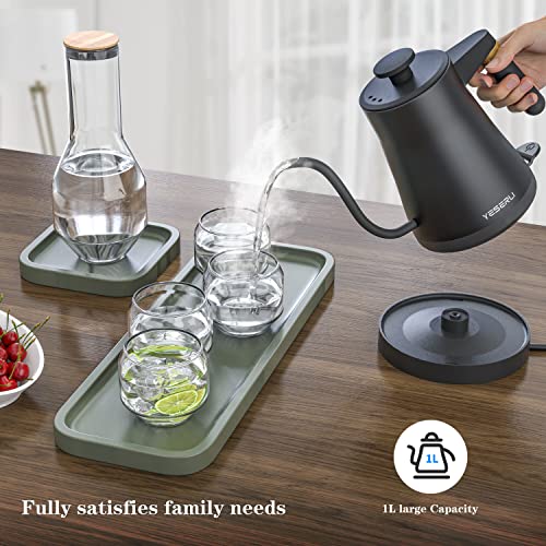 YESERLI Electric Gooseneck Kettle,1200W Electric Kettle 1L for Pour-Over Coffee & Tea, Precise Water Flow, Auto Shutoff & Anti-dry Protection, Ergonomic Handle Design, 100% 304 Stainless Steel, 1L