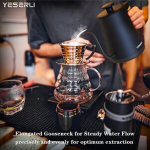 YESERLI Electric Gooseneck Kettle,1200W Electric Kettle 1L for Pour-Over Coffee & Tea, Precise Water Flow, Auto Shutoff & Anti-dry Protection, Ergonomic Handle Design, 100% 304 Stainless Steel, 1L