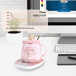 Coffee Mug Wamer, Beverage Warmer,Lovely ins Coffee Cup with Warmer Set, Auto On/Off Gravity-Induction Coffee Tea Water Milk Warmer with Mug for Office Home Use(Crown Pink)