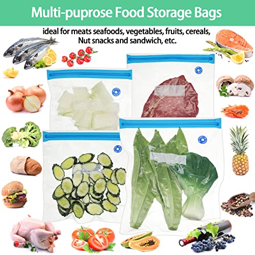 60 Pack Sous Vide Bags Vacuum Sealer Bag for Food, 4 Sizes Reusable Food Bags Vacuum Zipper Storage Bags with Air Valve Double Layers Food Storage