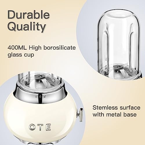 OTE Smoothie Blender, Retro Kitchen Small Glass Blender for Shakes and Smoothie with 400ml Glass Container To Go