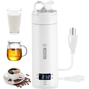travel kettle, portable electric kettle small kettle boiler for travel and work, 304 stainless steel,bpa free, 4 temperature adjustable with led display,auto shut-off and boil dry protection with keep warm function,380ml mini kettle.