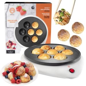 masterchef electric ebelskiver maker delicious homemade japanese takoyaki, donut holes, cake pops, octopus balls, aebleskivers, danish- nonstick easy clean appliance, fun summer baking gift