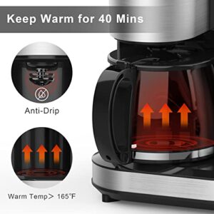 Grind & Brew 10 Cup Coffeemaker Automatic Coffee Maker with Grinder Built in Coffee Machine with Grinder Mill and Brew Coffeemaker with Glass Carafe for Family Home Office Kitchen