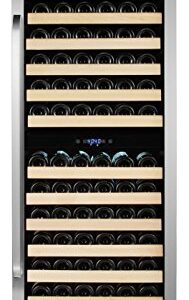 Whynter BWR-1642DZ 164 Built-in or Freestanding Stainless Steel Dual Zone Compressor Large Capacity Wine Refrigerator Rack for Open LED Display, Black-164 Bottle, Black