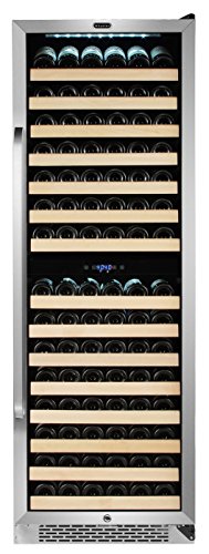 Whynter BWR-1642DZ 164 Built-in or Freestanding Stainless Steel Dual Zone Compressor Large Capacity Wine Refrigerator Rack for Open LED Display, Black-164 Bottle, Black