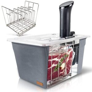 vÄeske sous vide container 12 quarts with lid, sous vide rack & insulating sleeve | neoprene retains heat | compatible with most sous vide cookers anova, anova nano, joule, instant pot, wancle (12 qt)
