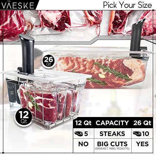 VÄESKE Sous Vide Container 12 Quarts with Lid, Sous Vide Rack & Insulating Sleeve | Neoprene Retains Heat | Compatible with Most Sous Vide Cookers Anova, Anova Nano, Joule, Instant Pot, Wancle (12 QT)