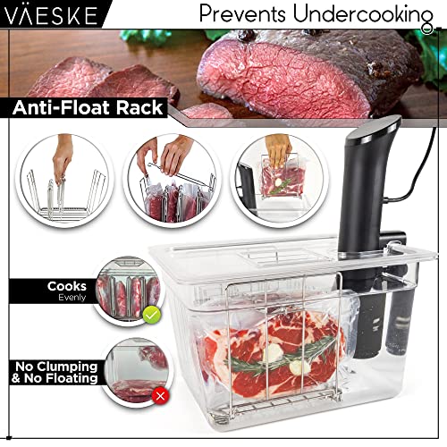 VÄESKE Sous Vide Container 12 Quarts with Lid, Sous Vide Rack & Insulating Sleeve | Neoprene Retains Heat | Compatible with Most Sous Vide Cookers Anova, Anova Nano, Joule, Instant Pot, Wancle (12 QT)