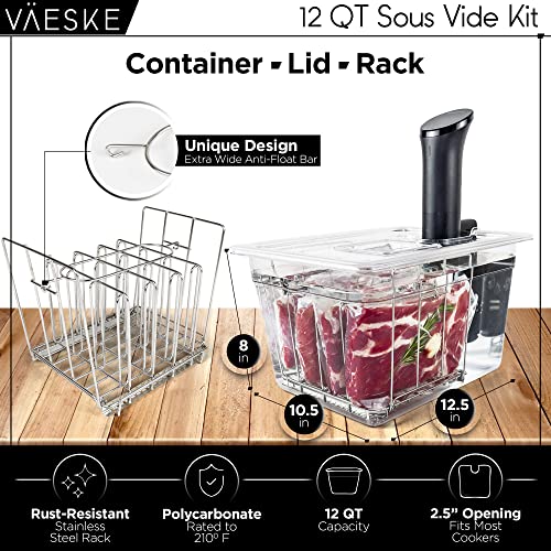 VÄESKE Sous Vide Container 12 Quarts with Lid, Sous Vide Rack & Insulating Sleeve | Neoprene Retains Heat | Compatible with Most Sous Vide Cookers Anova, Anova Nano, Joule, Instant Pot, Wancle (12 QT)