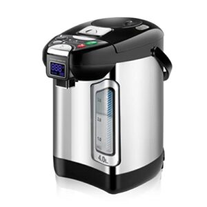 nutrichef digital water boiler and warmer - 4l/4.23 qt stainless electric hot water dispenser w/ lcd display, rotating base, keep warm, auto shut off, safety lock, instant heating for coffee & tea