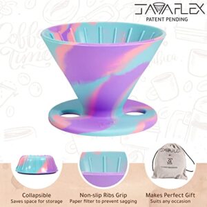 Qullai The Original JavaFlex Premium Foldable Silicone Pour Over Coffee Maker and Storage Pouch. Uses #2 V60 Cone Coffee Filters