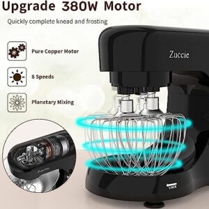Stand Mixer, Zuccie 4.8QT Kitchen Electric Stand Mixer, 380W Motor Power Food Mixer, 8+P-Speed Dough Mixer with Dough Hook, Wire Whip & Beater, Black